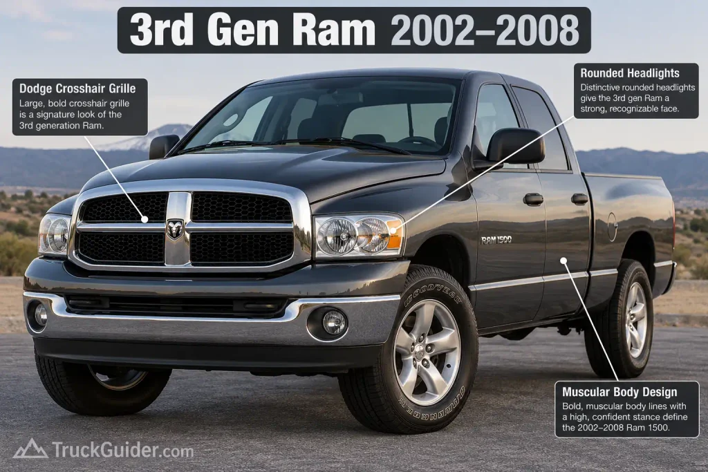 3rd Gen Ram 1500 2002–2008 showing crosshair grille and body styling