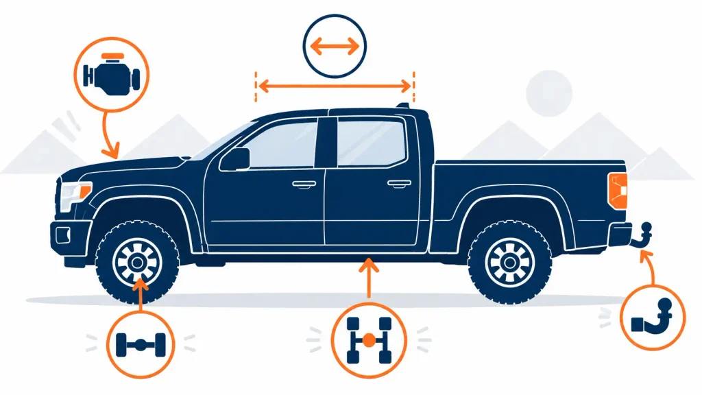 Diagram of factors that set a pickup truck's tow rating