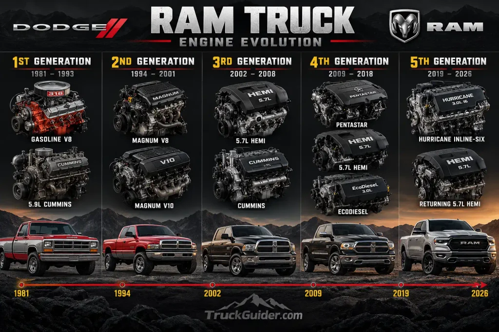 Dodge Ram engine evolution from Cummins and HEMI to Hurricane engines