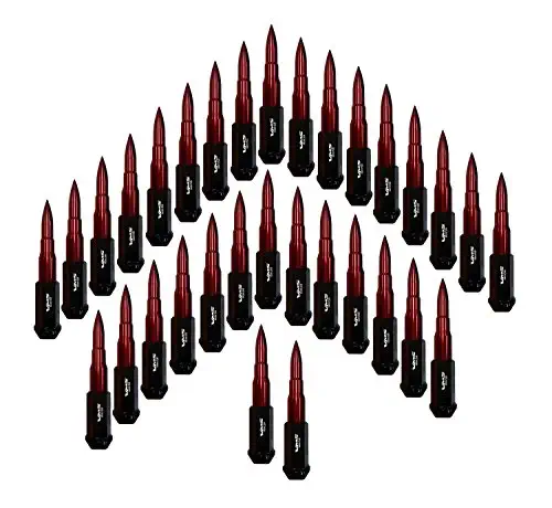 TRUE SPIKE 14x1.5 32PC 124mm Cold Forged Steel Lug Nuts with RED Extended BULLET Tips