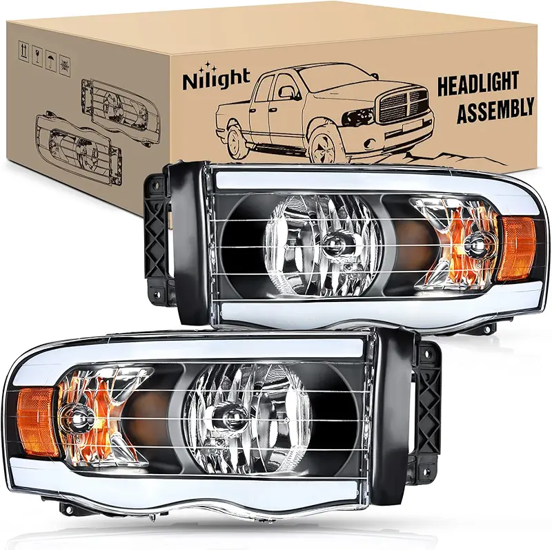 Nilight Headlights Assembly Led DRL for 2002-2005 Dodge Ram 1500/2003 2004 2005 Dodge Ram 2500 3500 Headlamp, Black Housing Amber Reflector