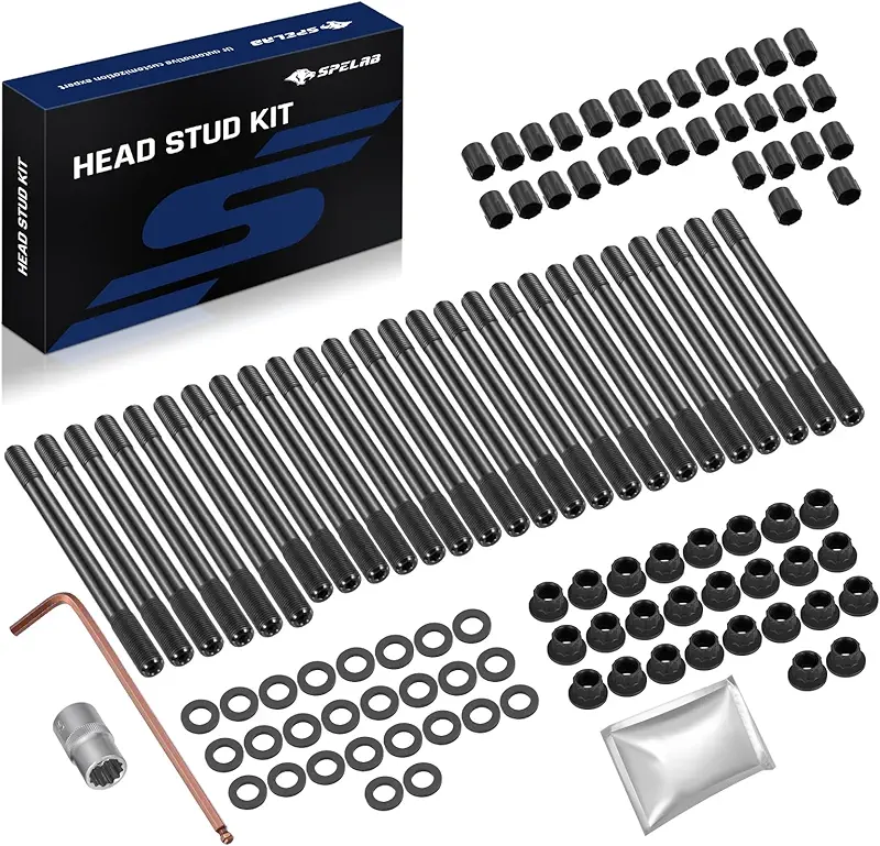SPELAB Head Stud Replacement Kit Compatible with Dodge 1998.5-Present Cummins 5.9L 6.7L Diesel Cylinder 24V Cylinder Heads with Studs and Nuts, Cylinder Head Stud Assembly Kit