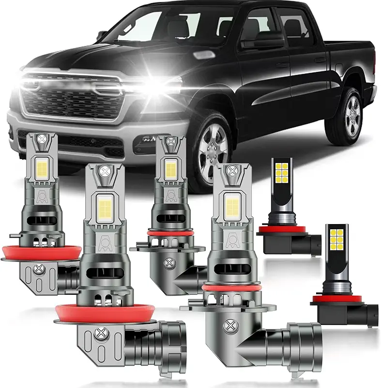 for 2019-2025 Dodge Ram 1500 Fog Lights Bulbs Combo, 6pcs Super Bright White Dual Beam and Fog Lights Blubs Package, 1:1 Size as Stock Bulbs, Plug and Play