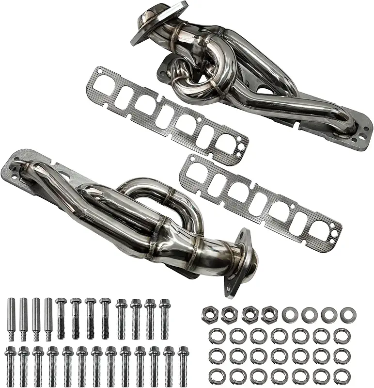 Exhaust Headers Polished Stainless Steel Shorty Headers for 2009-2023 Dodge RAM 1500 2WD 4WD Trucks 5.7L 350 V8 HEMI