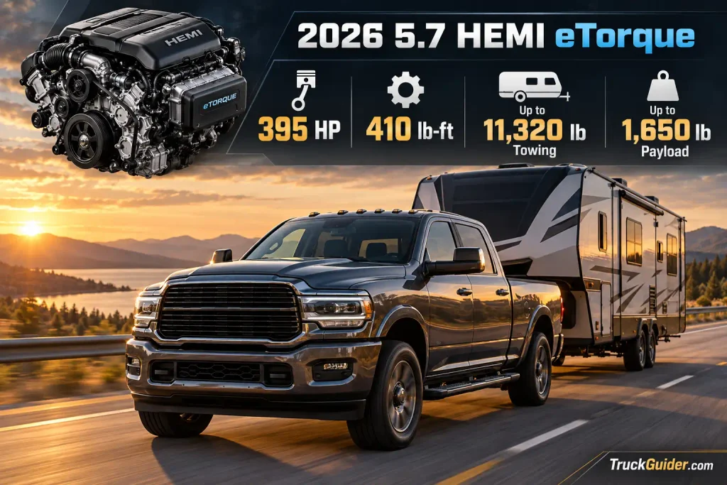 2026 Ram 1500 5.7 HEMI eTorque 395 hp 410 lb-ft towing capacity