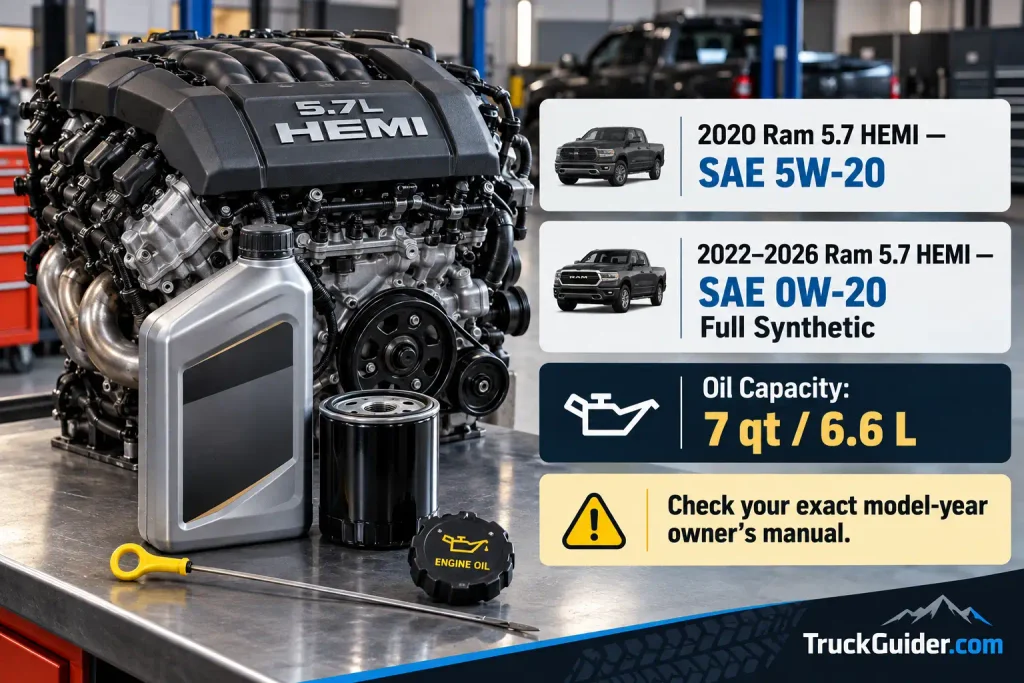 5.7 HEMI oil type and capacity 5W-20 0W-20 7 quarts