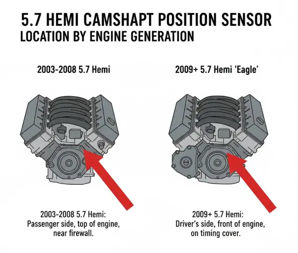 5.7 Hemi Cam Sensor Location by Engine Generation