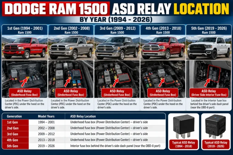 Dodge Ram 1500 ASD Relay Location by Year (1994-2026)