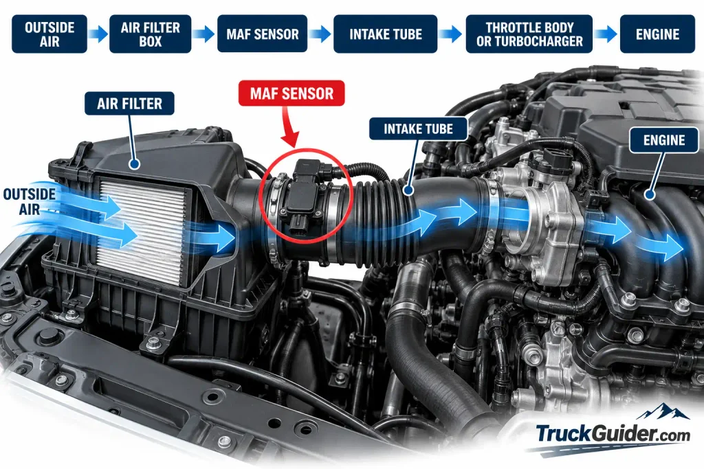 mass air flow sensor location between air filter and engine