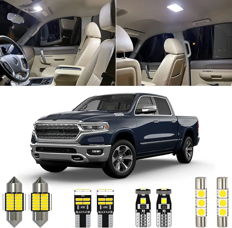 12 Piece 6000K White Ram Interior LED Light Kit Package Replacement for 2019 2020 2021 Dodge Ram 1500 2500 3500, with Placement Diagram and Install Tool