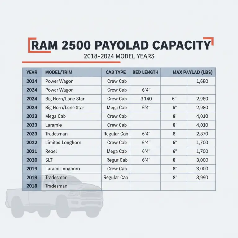 Ram 2500 payload capacity chart: 2018-2024 Heavy Duty Weight Specifications