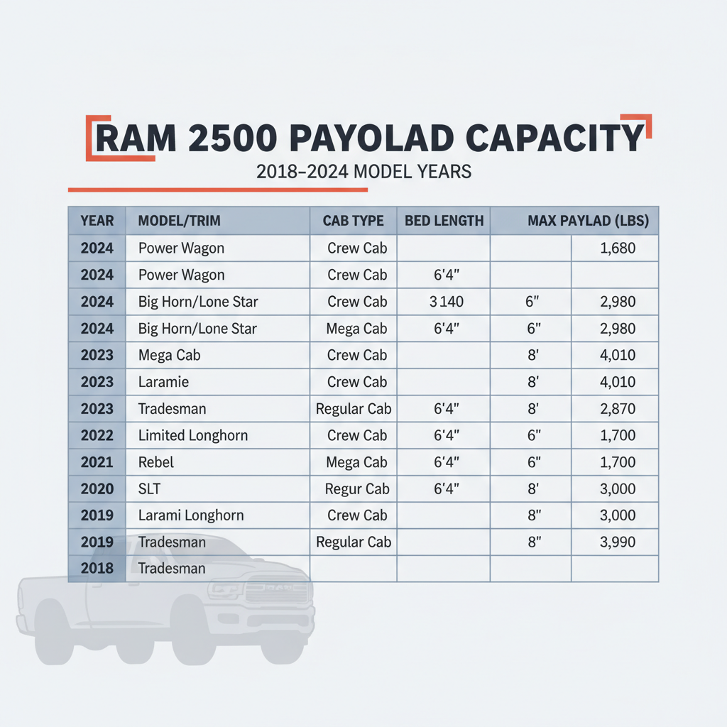 Ram 2500 payload capacity chart: 2018-2024 Heavy Duty Weight ...