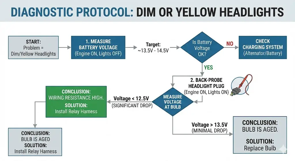 Diagnosing Dim or Yellow Headlights