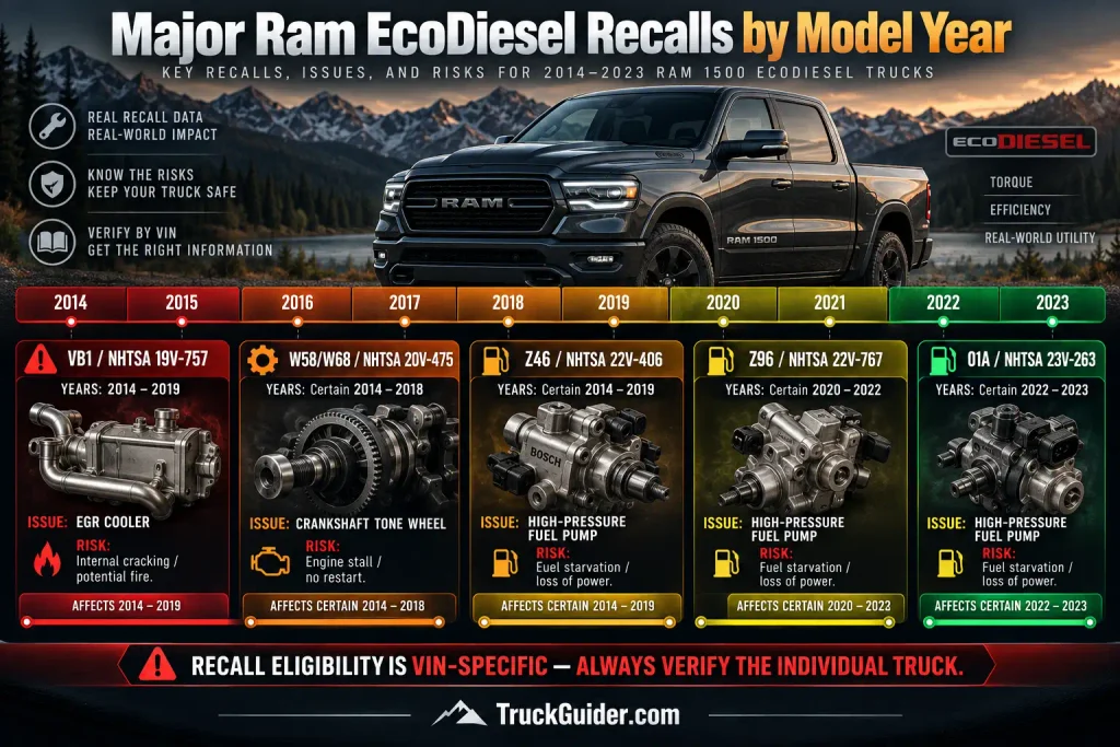 Ram EcoDiesel recall timeline Z46 Z96 VB1 01A