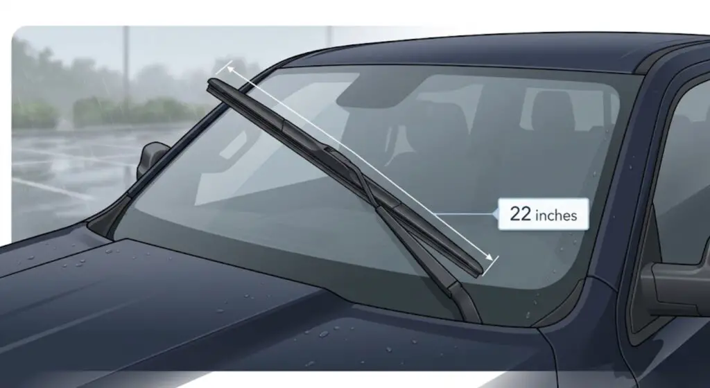 2018 Ram 1500 wiper blade raised in service position with 22-inch measurement callout — confirming the correct OEM driver-side blade size for the DS platform