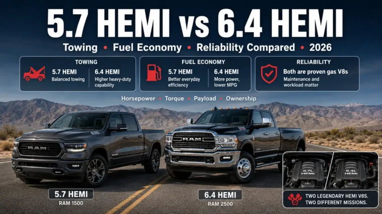 5.7 HEMI vs 6.4 HEMI: Towing, Fuel Economy & Reliability Compared 2026