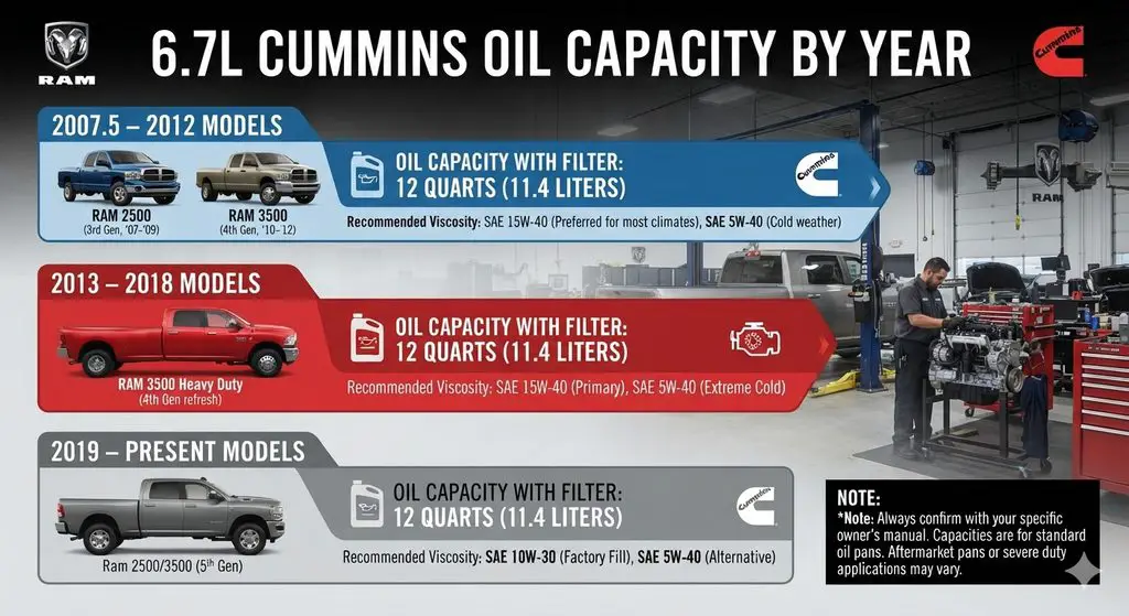 6.7 Cummins Oil Capacity by Year 2007–2026