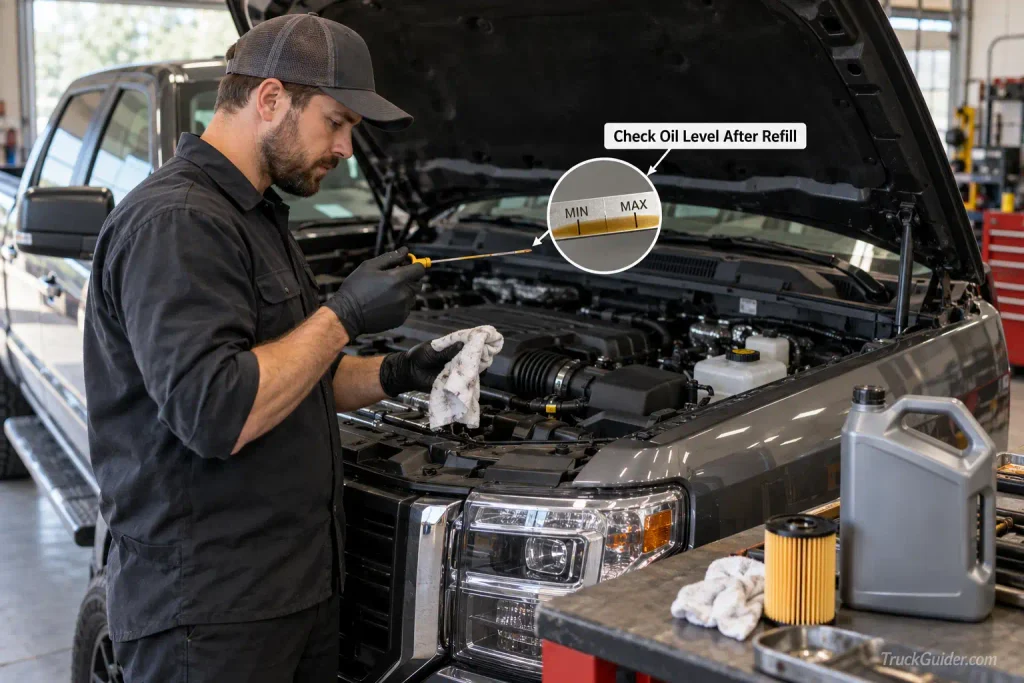 How to check RAM 1500 engine oil level after an oil change