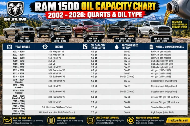 RAM 1500 Oil Capacity Chart (2002–2026)