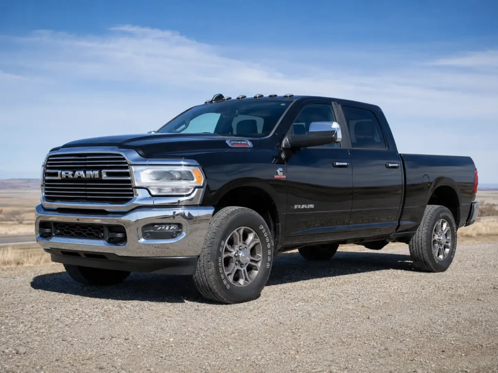 Ram 2500 Heavy Duty truck with 6.7L Cummins Turbo Diesel badge on open road