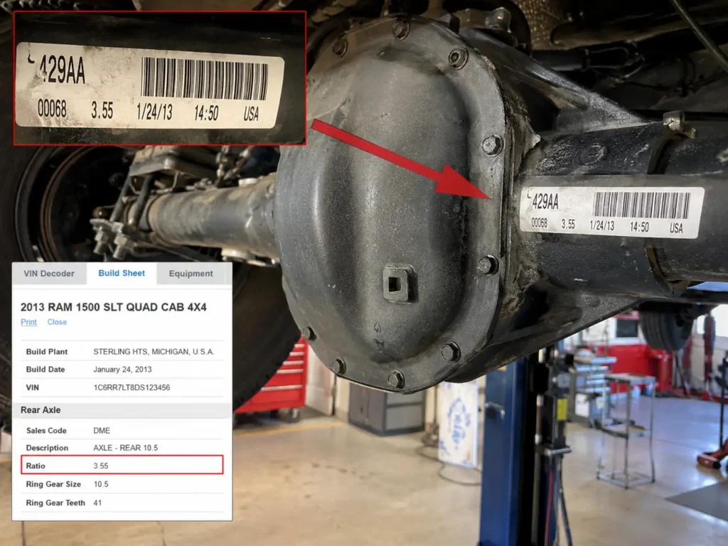 Ram axle tag showing Dodge Ram axle ratio identification