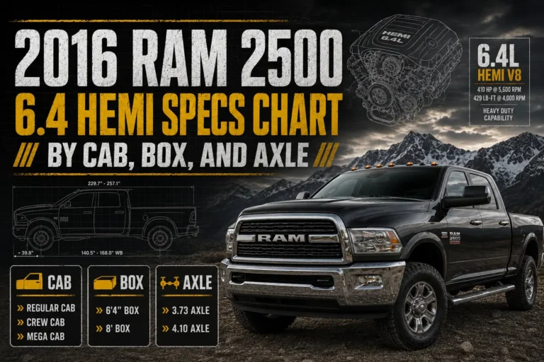 2016 Ram 2500 6.4 Hemi Specs Chart by Cab, Box, and Axle