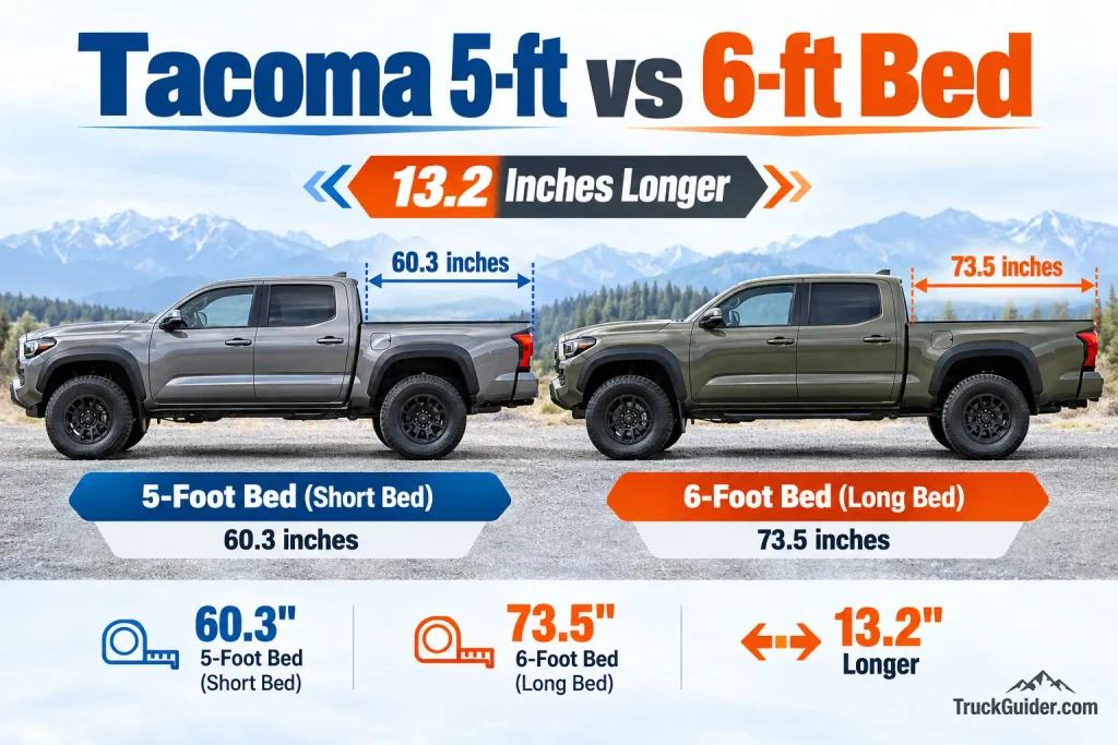 Toyota Tacoma 5-foot vs 6-foot bed length comparison
