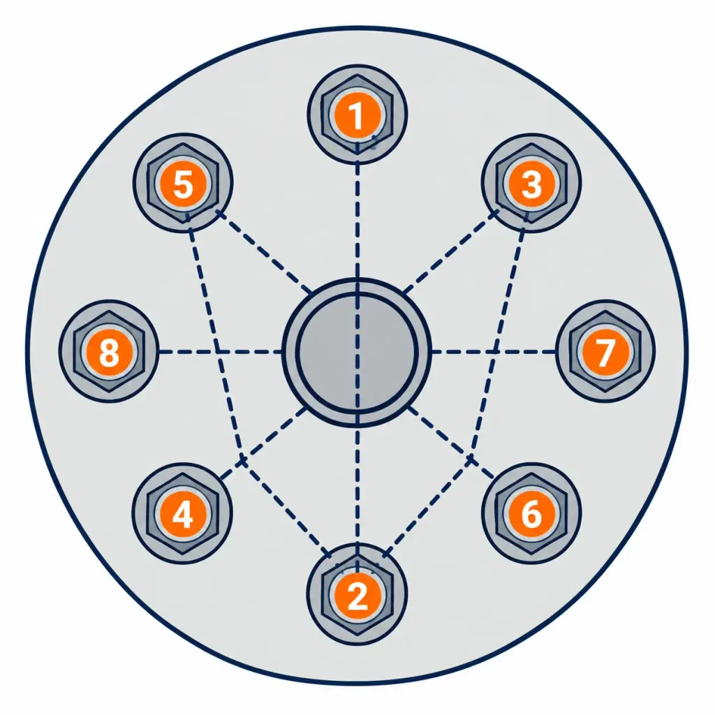 Lug nut star tightening order on an eight-lug wheel