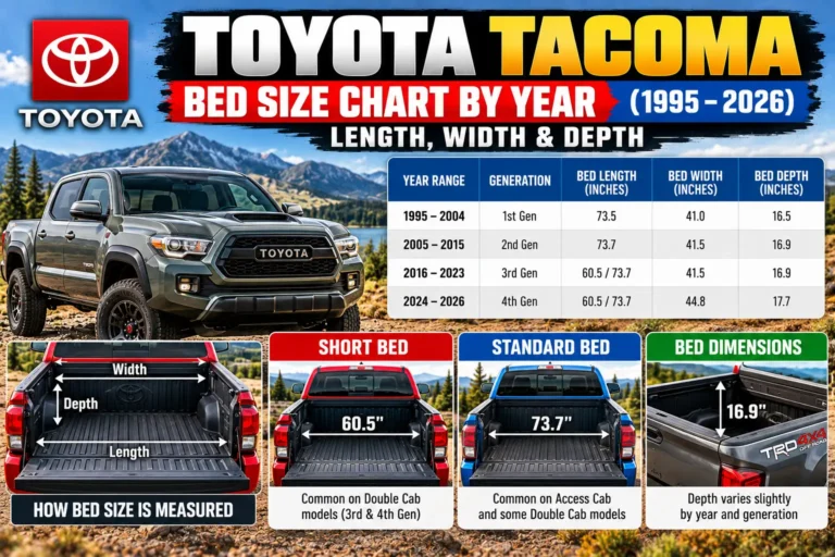 Toyota Tacoma Bed Size Chart by Year (1995–2026): Length, Width & Depth