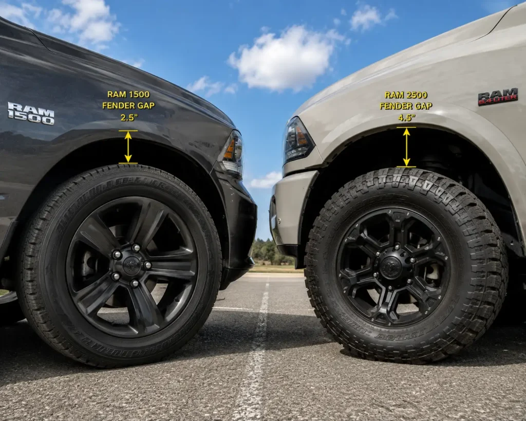 Dodge Ram 1500 and 2500 wheel offset fitment comparison