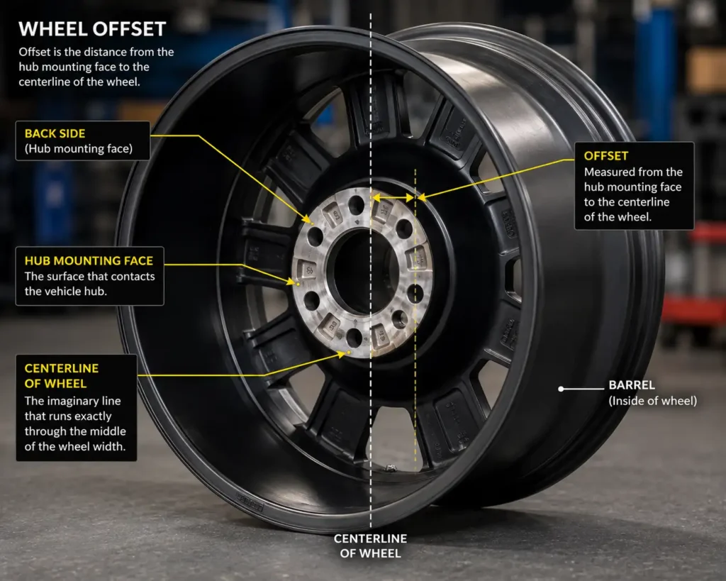 Truck wheel offset measurement point on mounting face