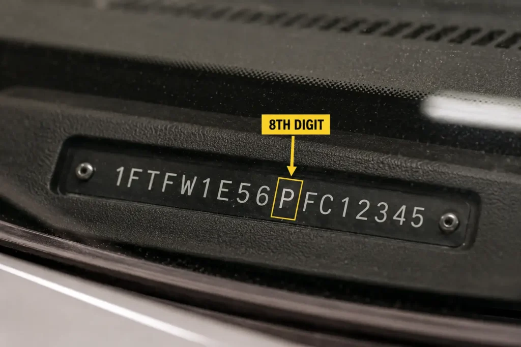VIN plate on truck dashboard used to identify Duramax engine generation