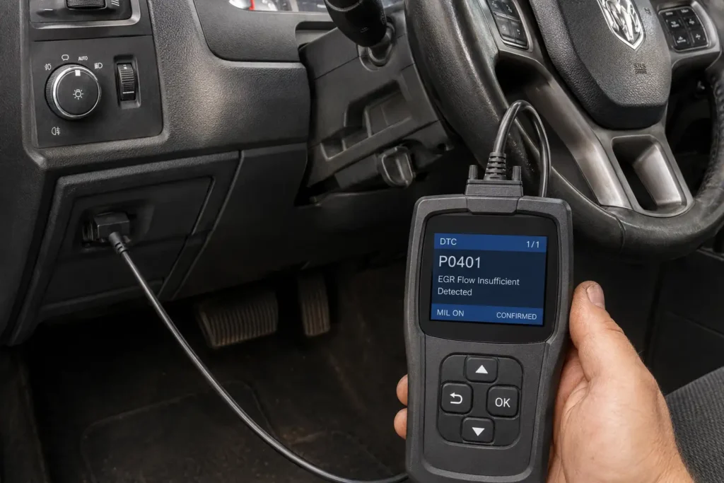 Scan tool reading P0401 code on diesel truck