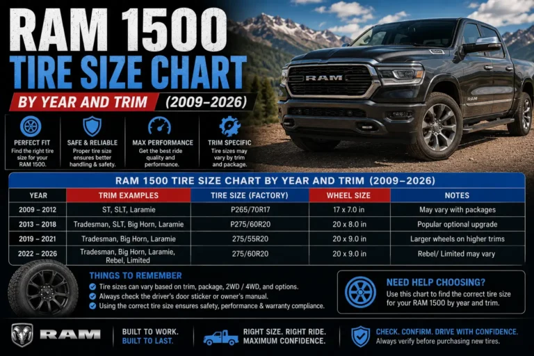 Ram 1500 Tire Size Chart by Year and Trim (2009 to 2026)