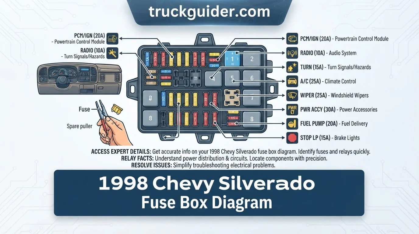 1998 chevy silverado fuse box diagram with labeled components and connections