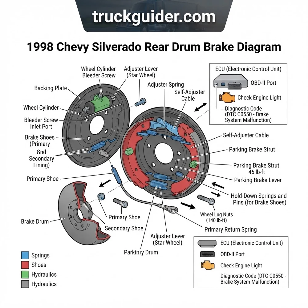 1998 Chevy Silverado Rear Drum Brake Diagram: Installation Setup 2026