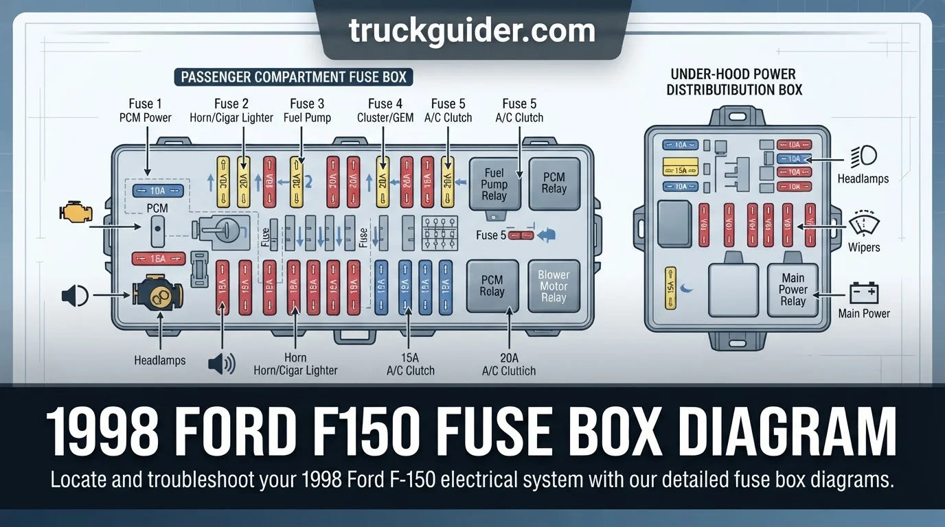 1998 ford f150 fuse box diagram with labeled components and connections