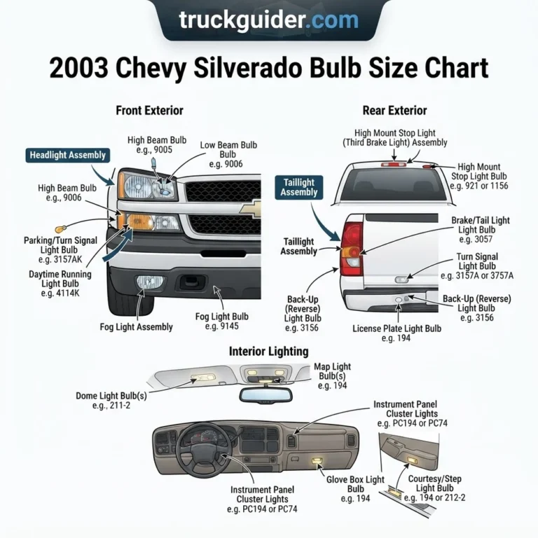 2003 chevy silverado bulb size chart diagram with labeled components and explanations