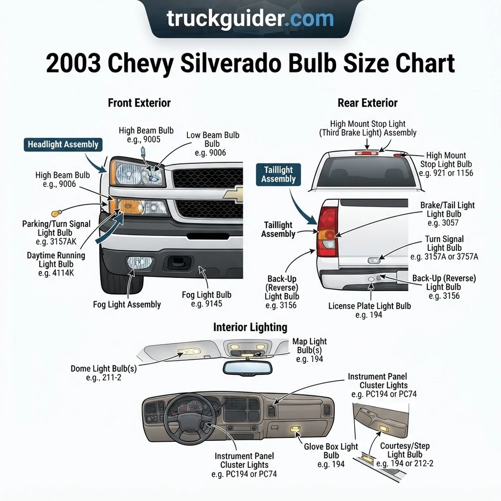 2003 Chevy Silverado Bulb Size Chart Diagram: 2026 Troubleshooting