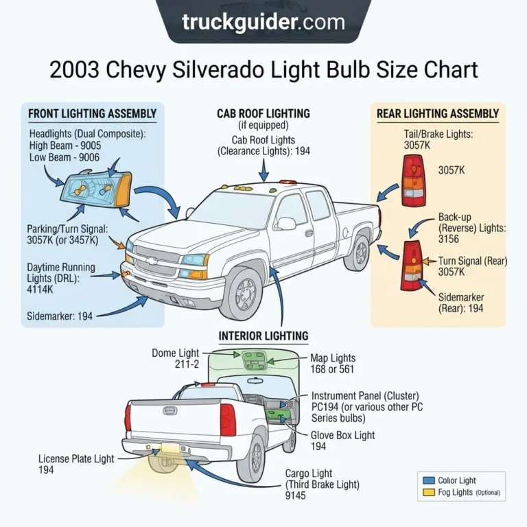 2003 chevy silverado light bulb size chart diagram with labeled components and explanations