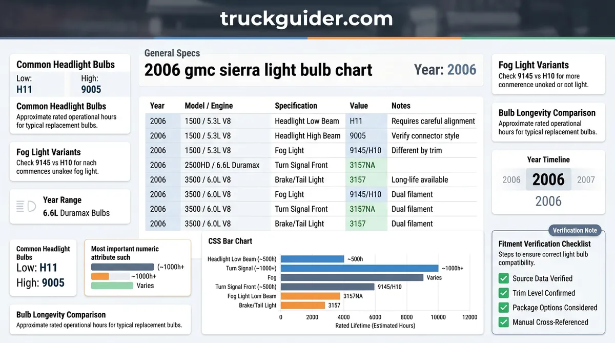 2006 gmc sierra light bulb chart