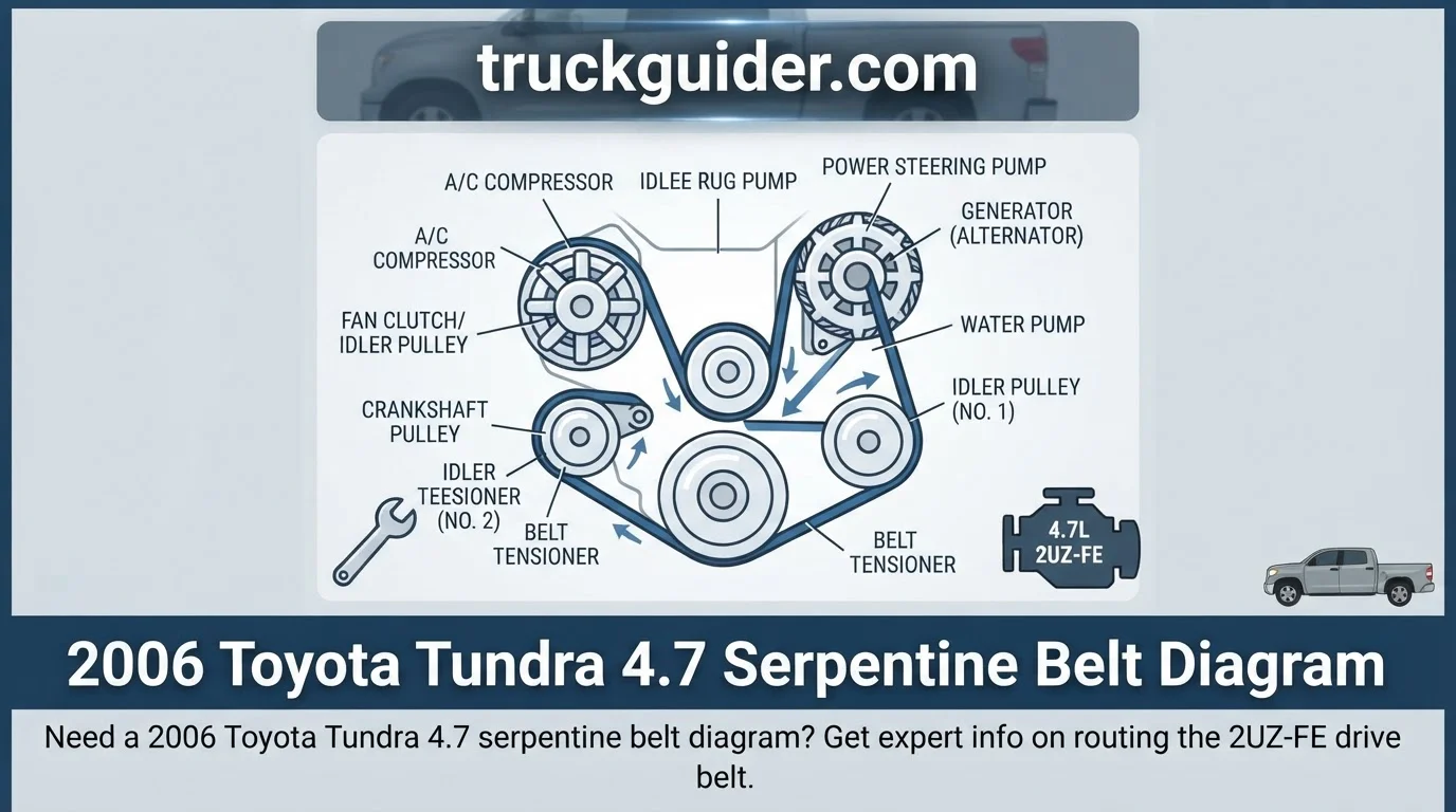 2006 toyota tundra 4.7 serpentine belt diagram with labeled components and connections
