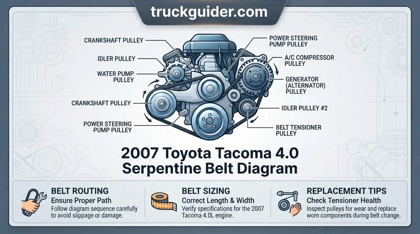 2007 toyota tacoma 4.0 serpentine belt diagram with labeled components and connections