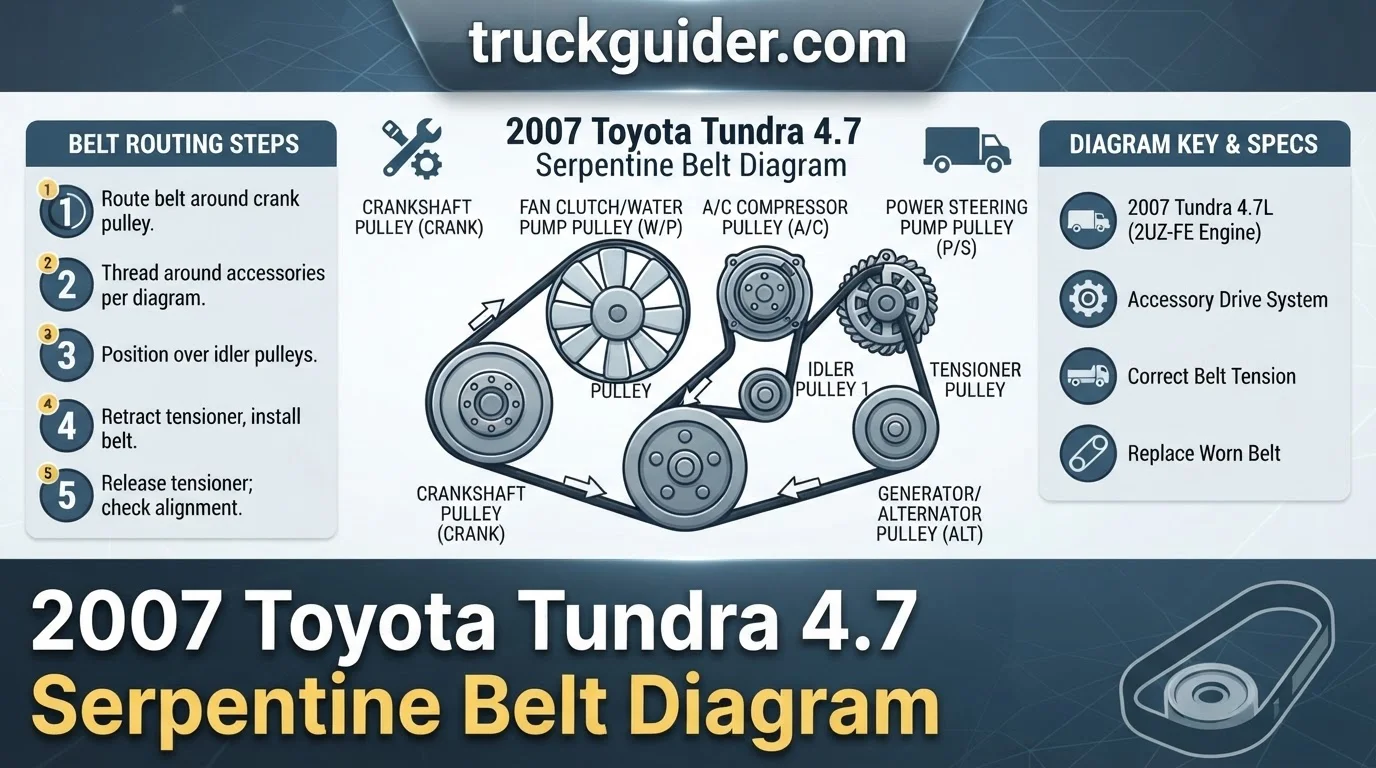 2007 toyota tundra 4.7 serpentine belt diagram with labeled components and connections