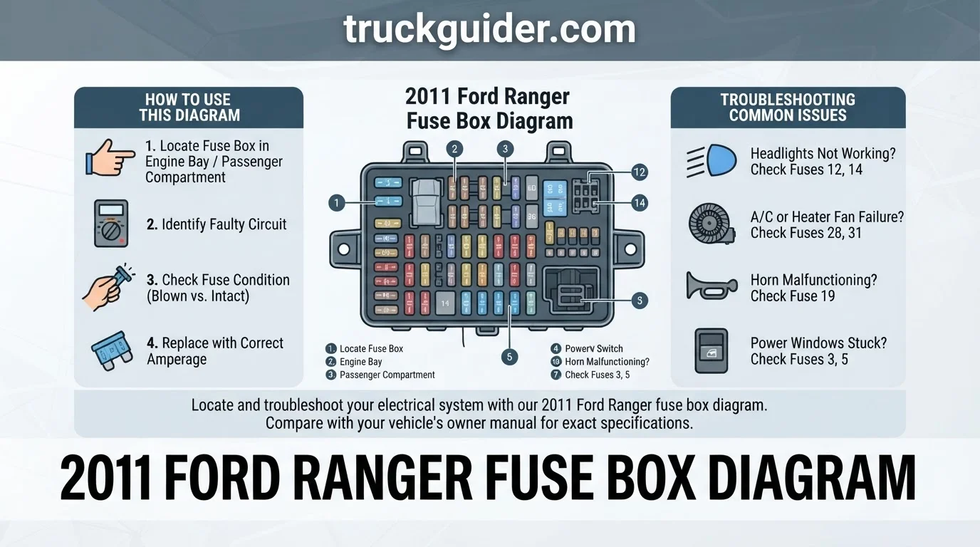 2011 ford ranger fuse box diagram with labeled components and connections