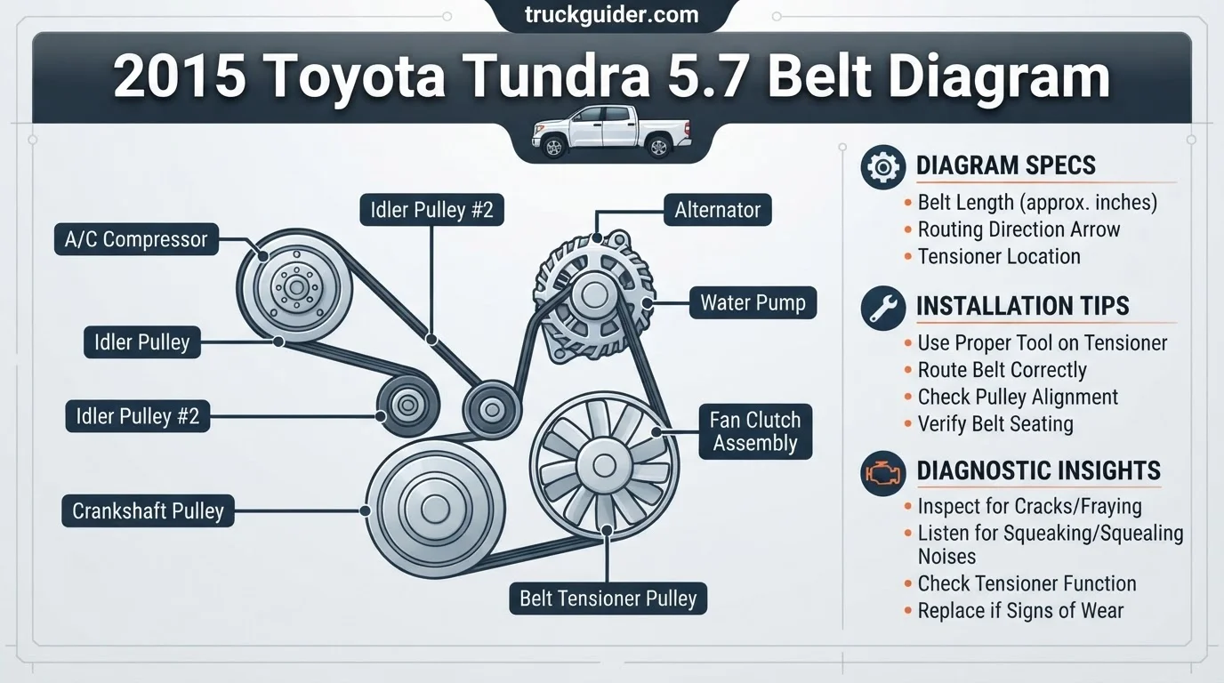 2015 toyota tundra 5.7 belt diagram with labeled components and connections