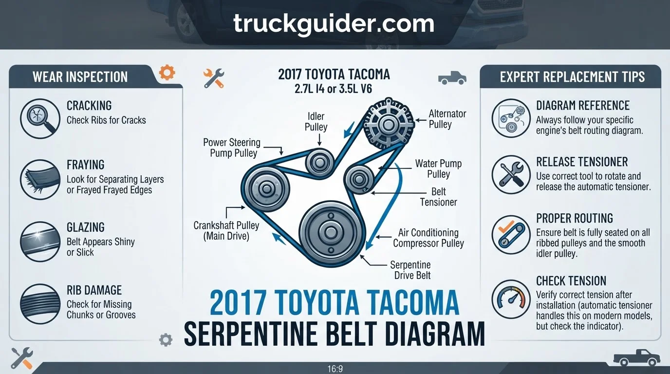 2017 toyota tacoma serpentine belt diagram with labeled components and connections
