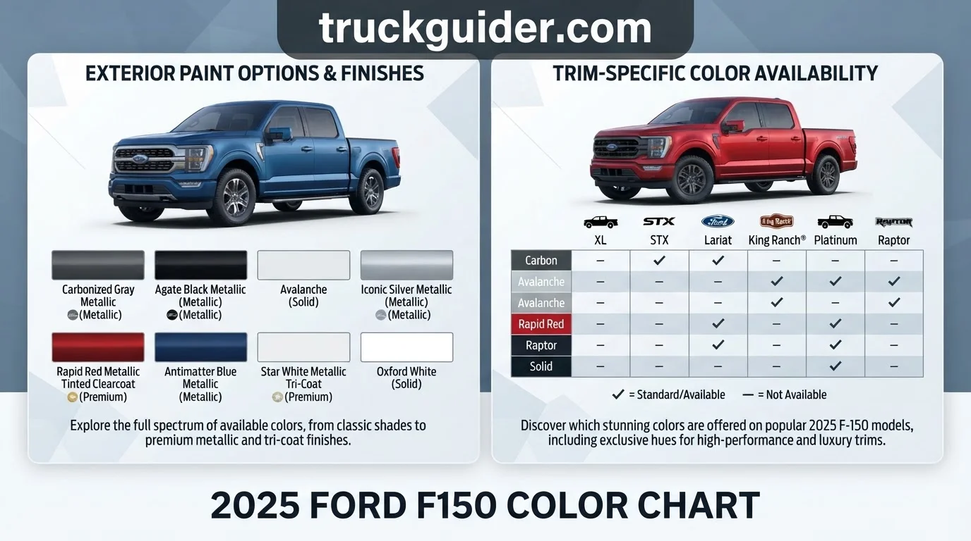 2025 ford f150 color chart showing values by year and configuration