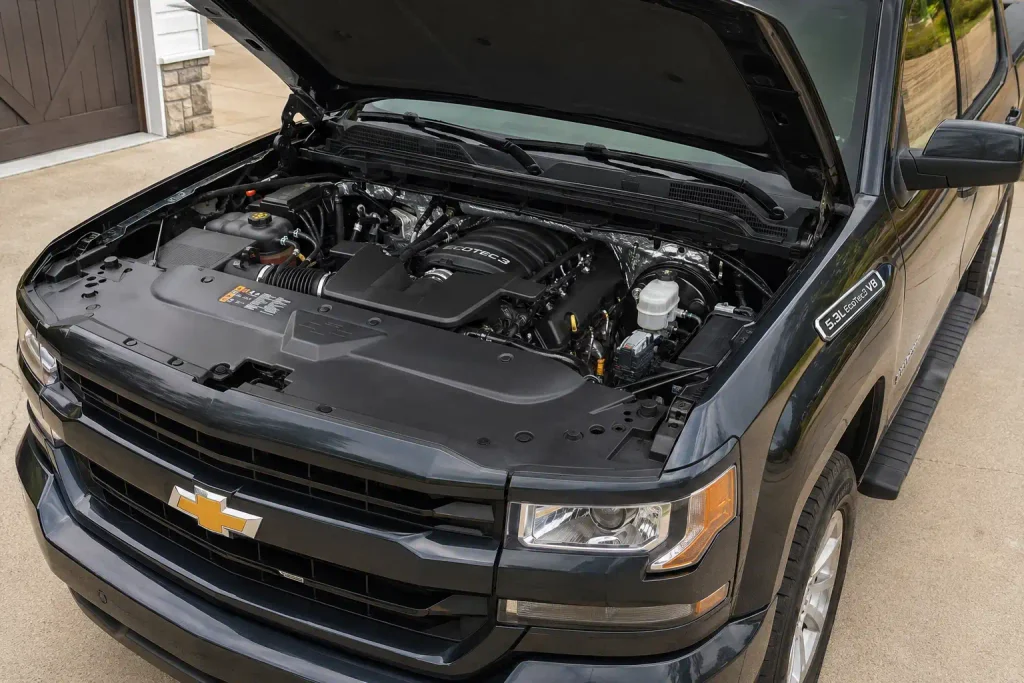 5.3L Vortec EcoTec3 V8 engine bay in Chevy Silverado