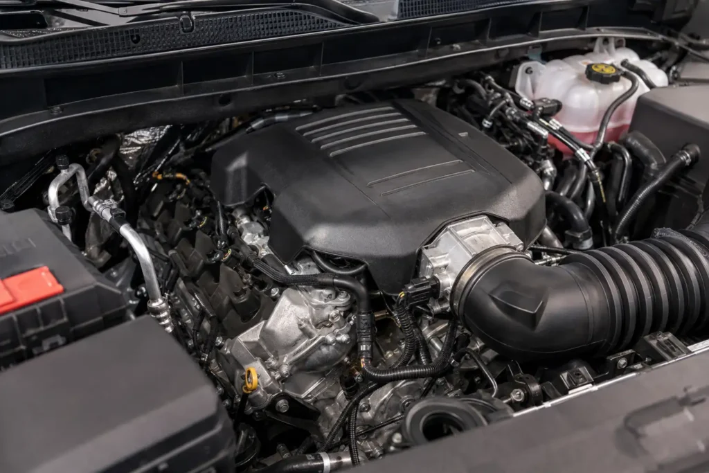 Close-up of the 6.2L L87 V8 engine bay in a GMC Sierra 1500
